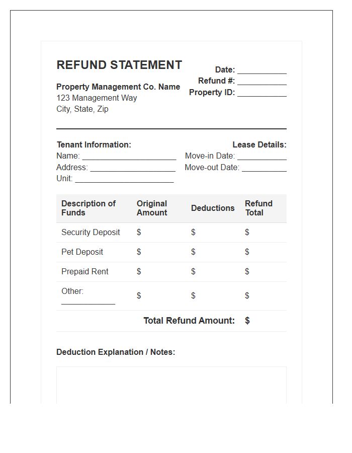 Property Management Refund Invoice Template