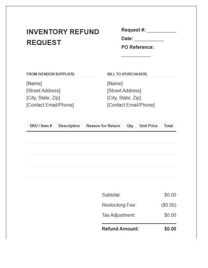 Bulk Inventory Refund Request Invoice Template