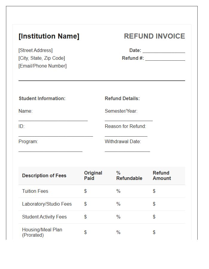 Comprehensive Tuition Refund Invoice Template