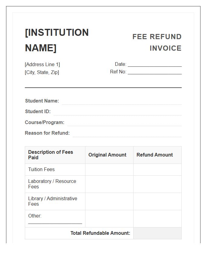Educational Fee Refund Invoice Template