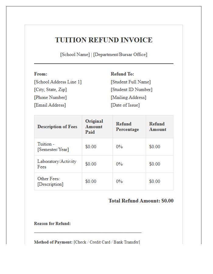 Formal School Tuition Refund Invoice Template