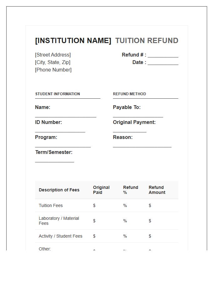 Private Education Tuition Refund Invoice Template