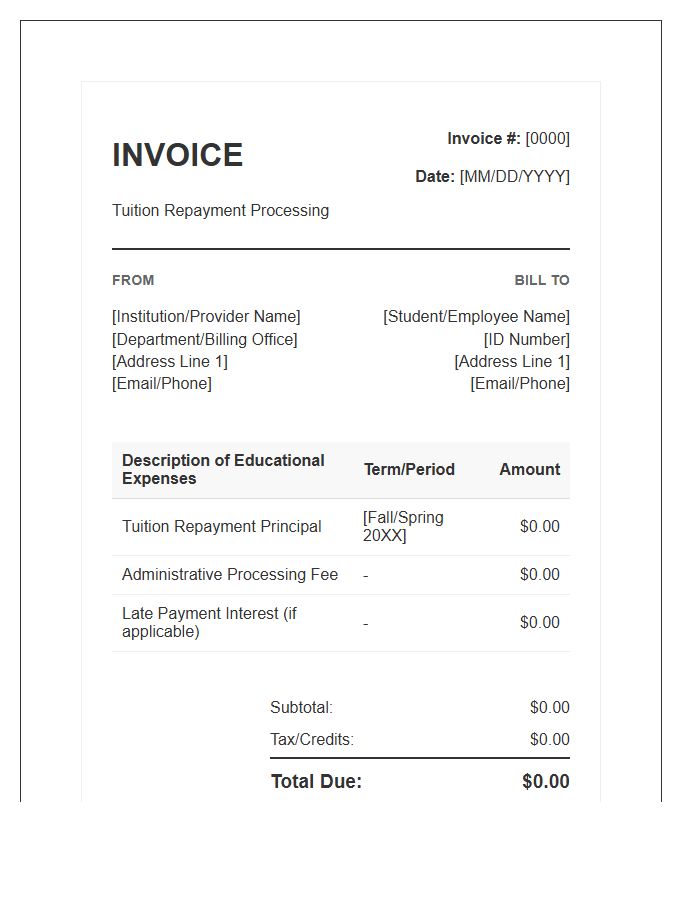 Tuition Repayment Processing Invoice Template