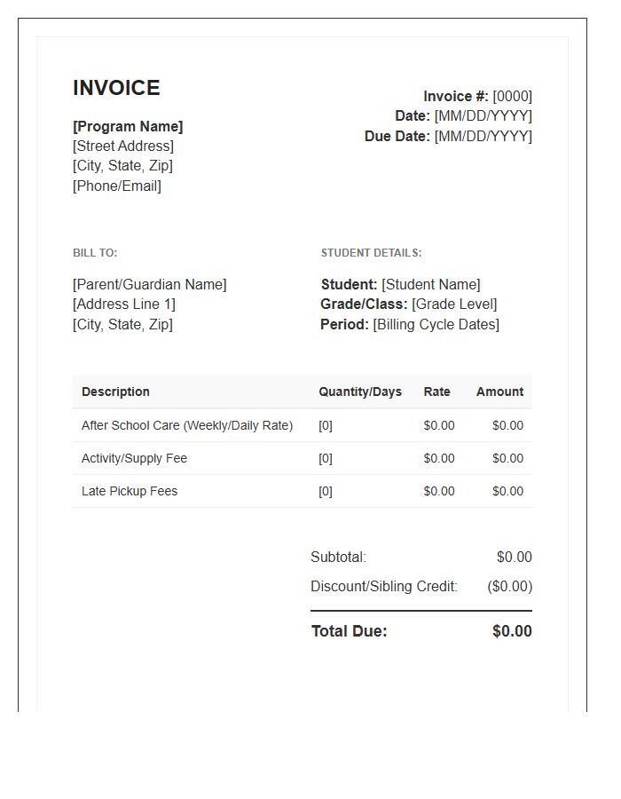 After School Program Invoice Template
