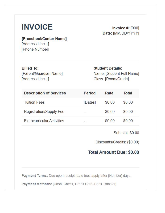 Early Childhood Education Invoice Template