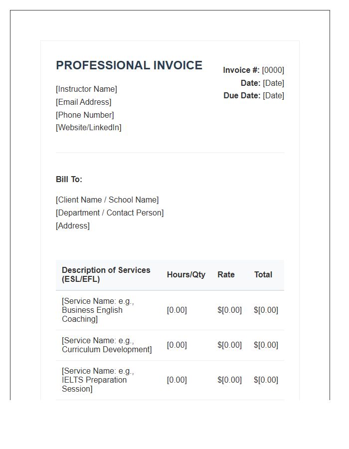 ESL Instructor Professional Invoice Template