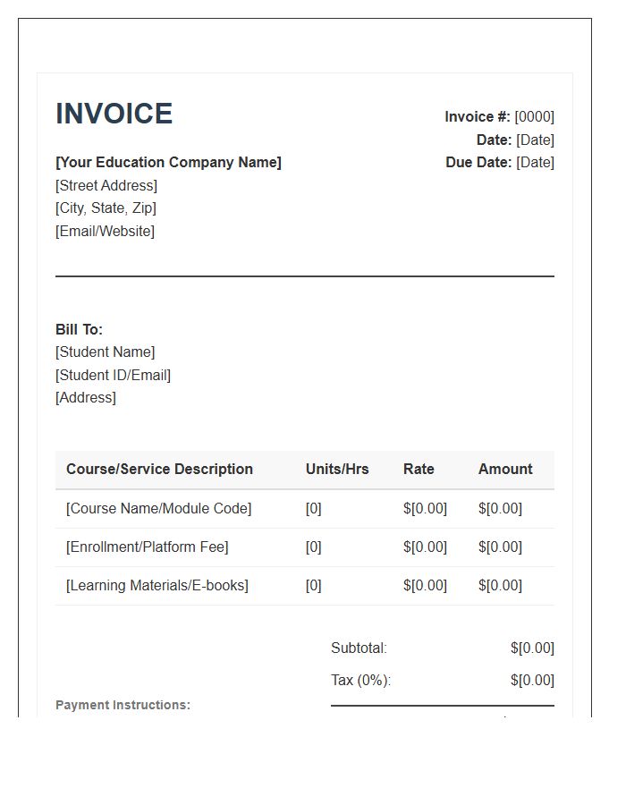 Online Education Provider Invoice Template