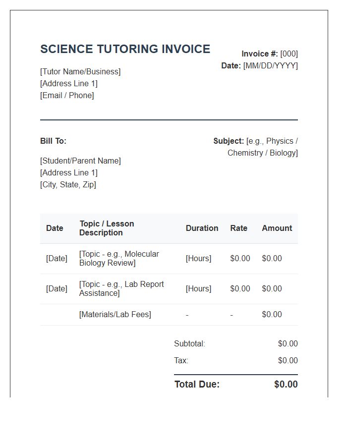 Science Tutor Billing Invoice Template