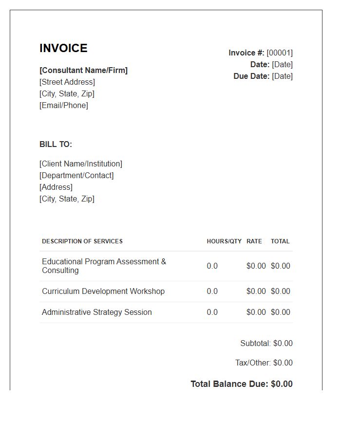 Standard Educational Consultant Invoice Template