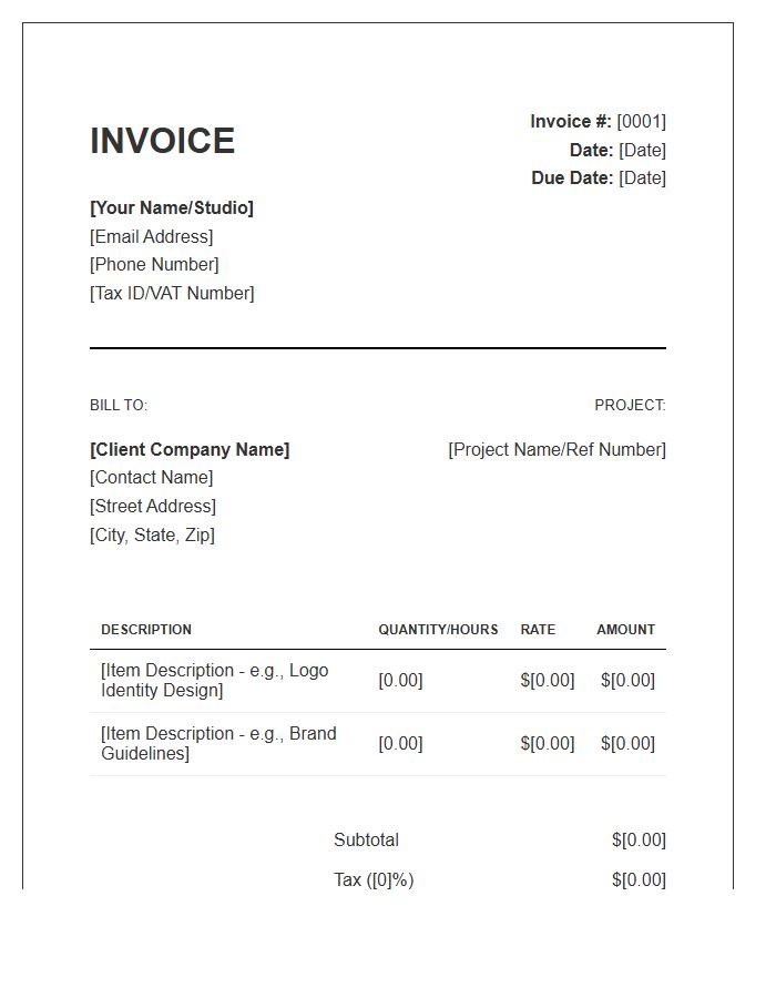 Corporate Freelance Graphic Design Client Invoice Template
