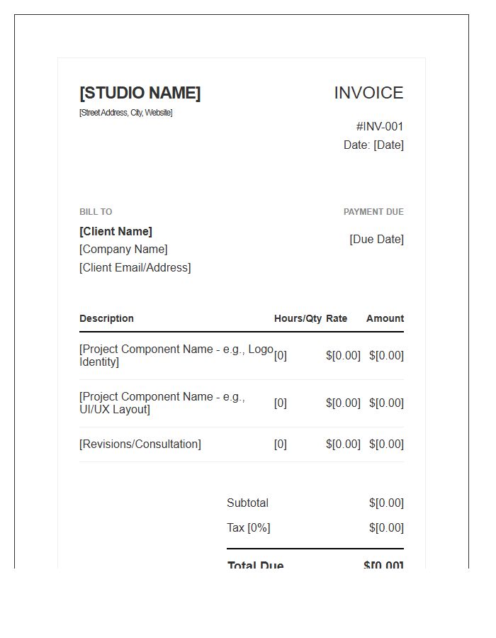 Creative Freelance Graphic Design Work Invoice Template