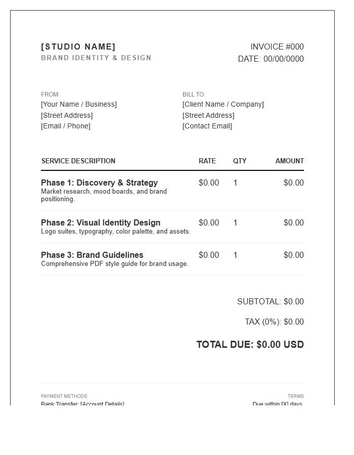 Freelance Graphic Design Brand Identity Invoice Template