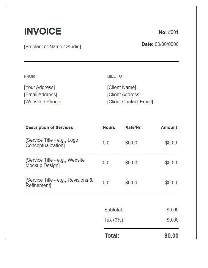 Freelance Graphic Design Hourly Rate Invoice Template