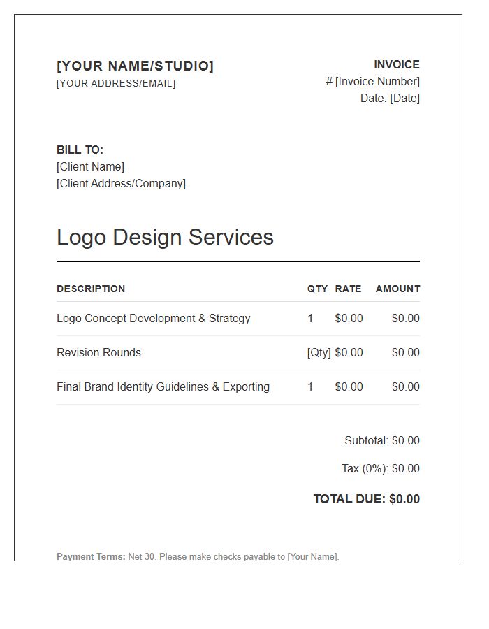 Freelance Graphic Design Logo Design Invoice Template