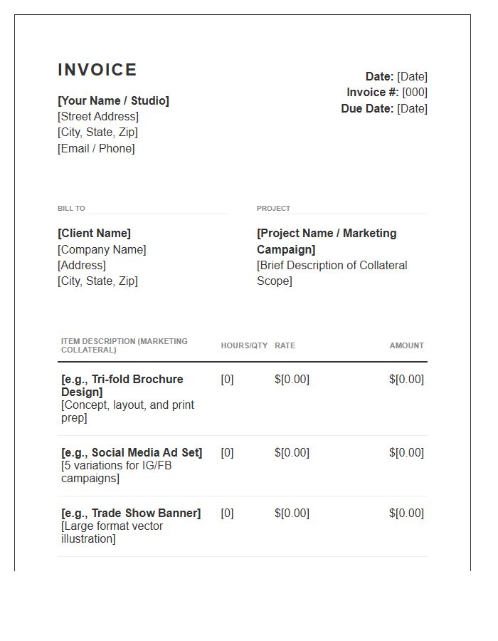 Freelance Graphic Design Marketing Collateral Invoice Template