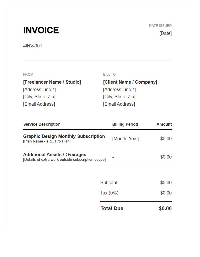 Freelance Graphic Design Monthly Subscription Invoice Template