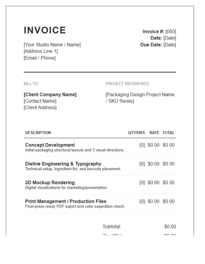 Freelance Graphic Design Packaging Design Invoice Template