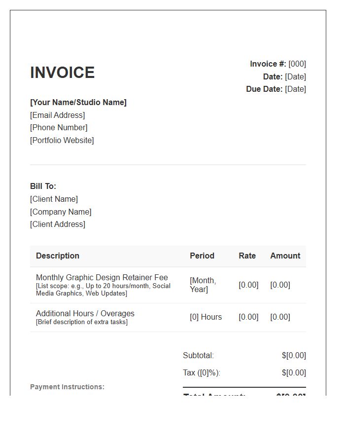 Freelance Graphic Design Retainer Fee Invoice Template