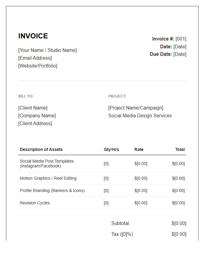 Freelance Graphic Design Social Media Project Invoice Template