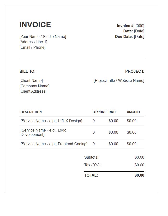 Freelance Graphic Design Web Design Services Invoice Template