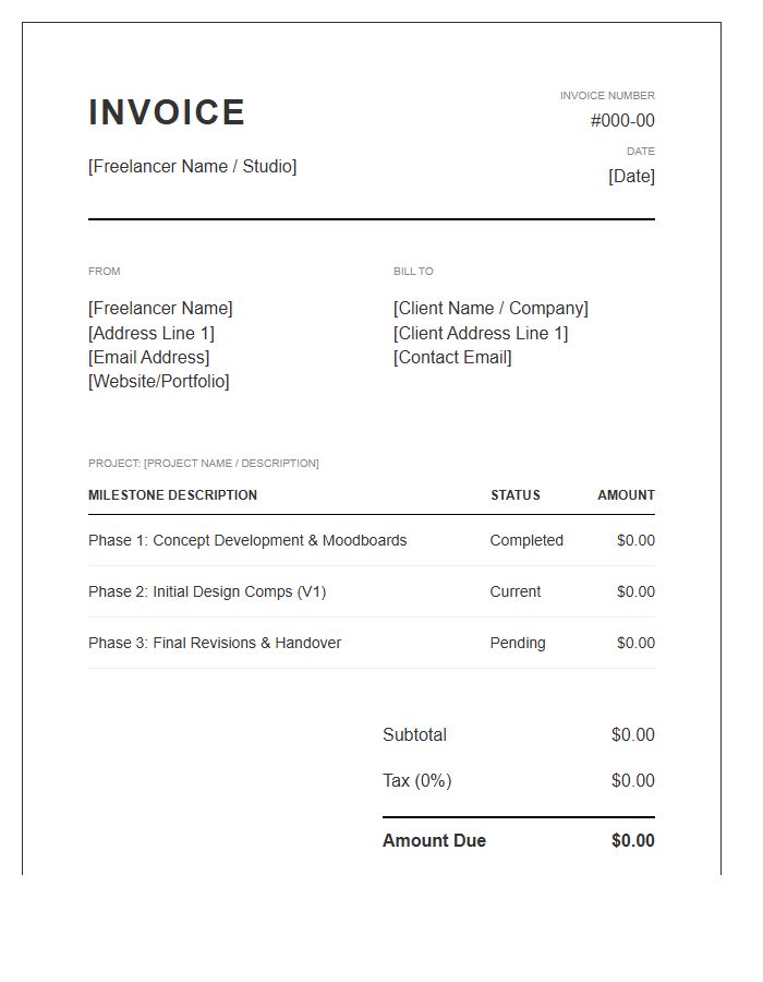 Graphic Design Freelancer Milestone Billing Invoice Template