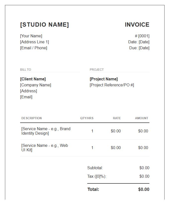 Independent Graphic Designer Business Invoice Template