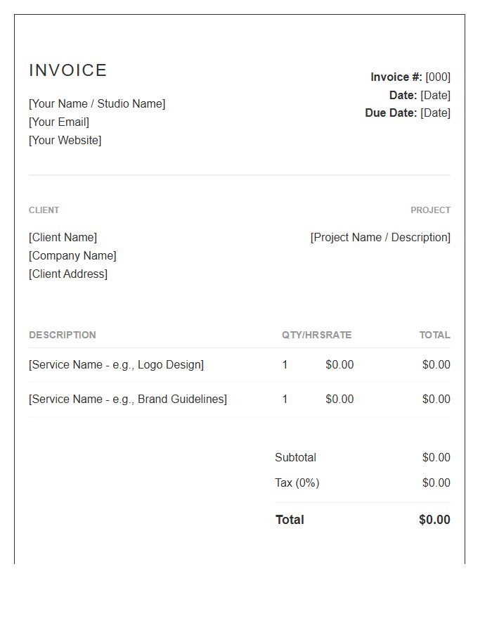 Minimalist Freelance Graphic Design Project Invoice Template