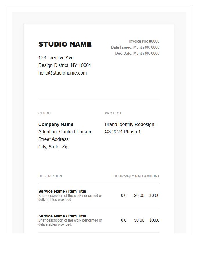 Modern Freelance Graphic Design Studio Invoice Template