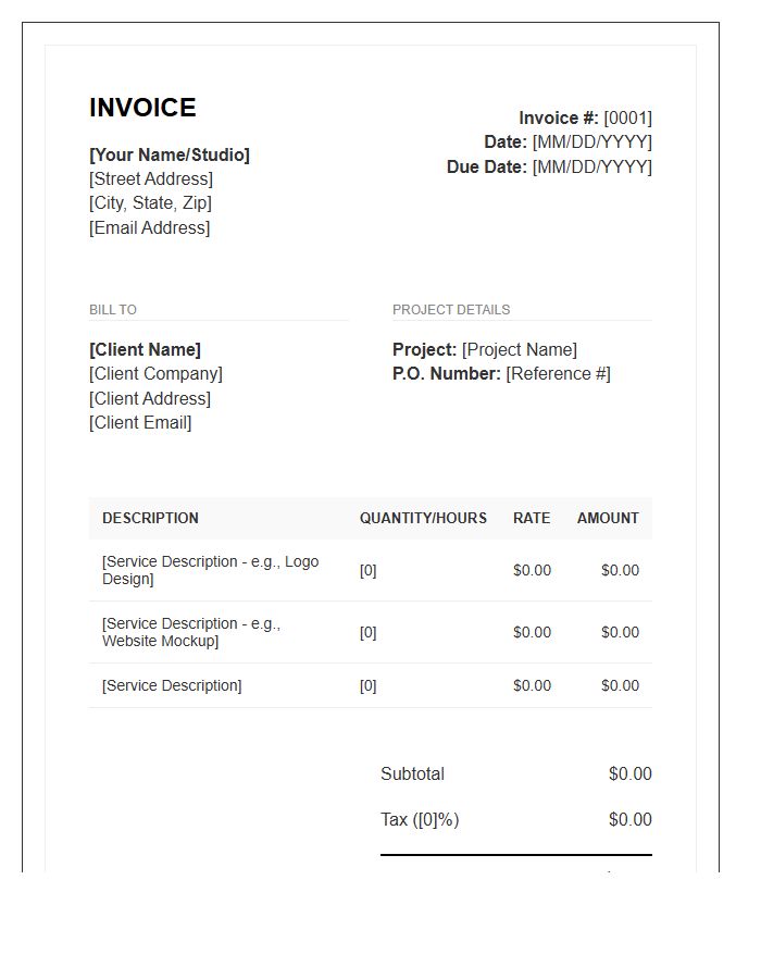 Professional Freelance Graphic Design Services Invoice Template