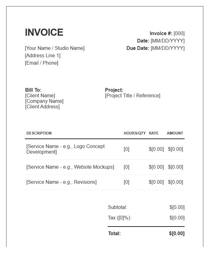Standard Freelance Graphic Design Consultant Invoice Template