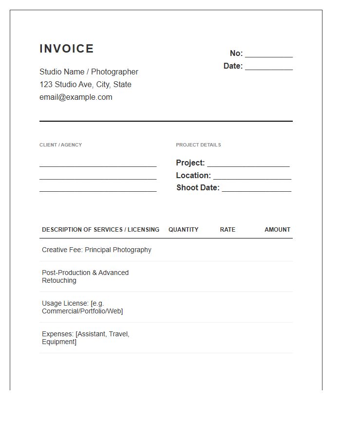 Architectural Photography Project Invoice Template