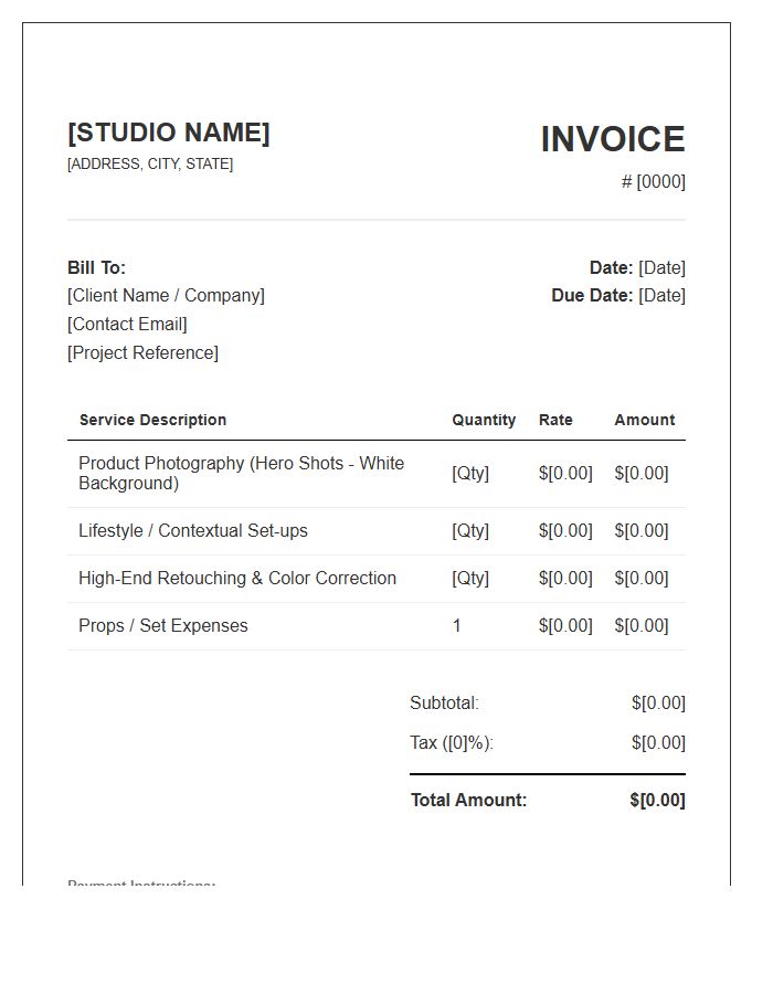 E-commerce Product Photography Invoice Template