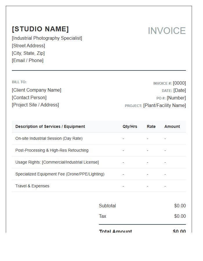 Industrial Photography Service Invoice Template