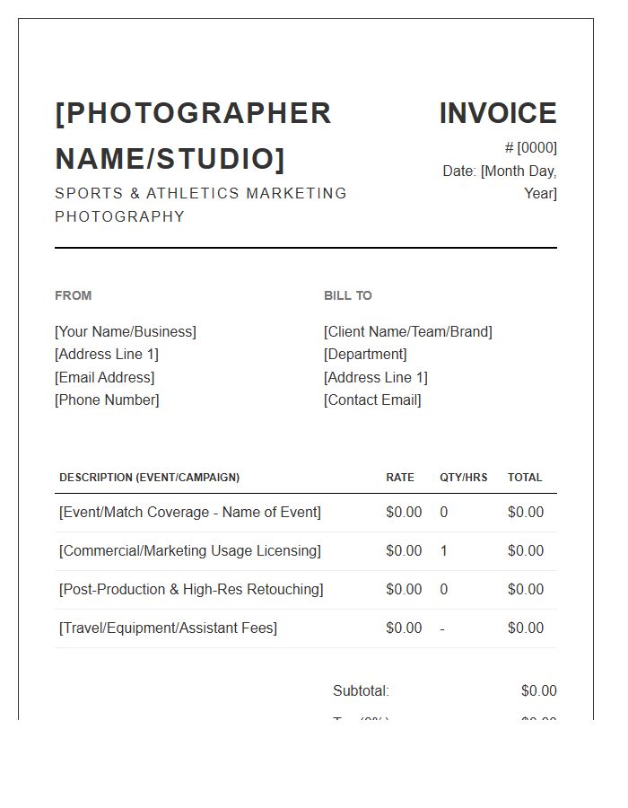 Sports Marketing Photography Invoice Template