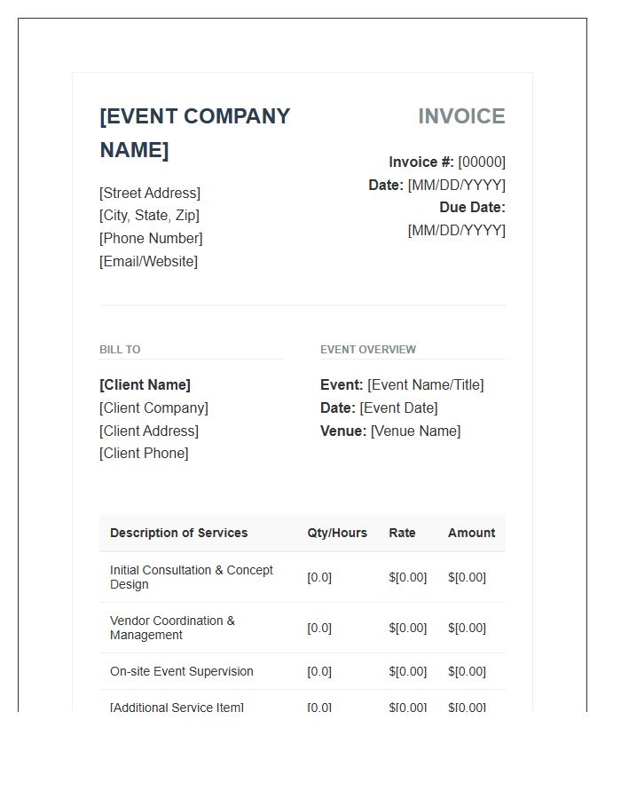 Event Planning Professional Service Invoice Template