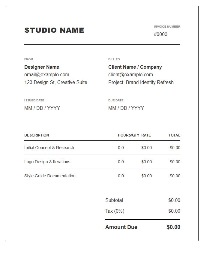Graphic Designer Creative Project Invoice Template