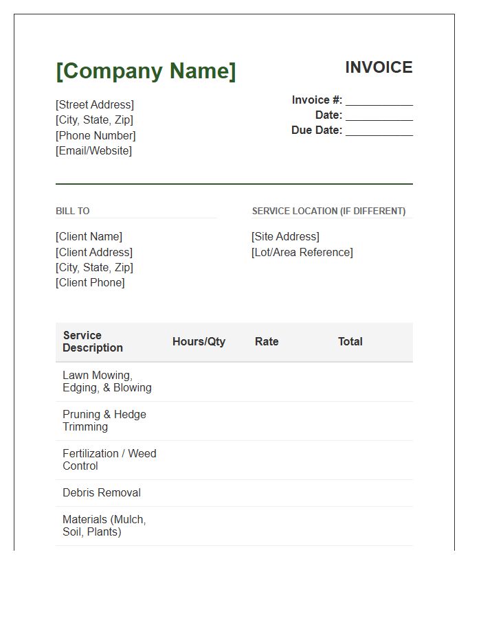 Landscaping Contractor Maintenance Service Invoice Template