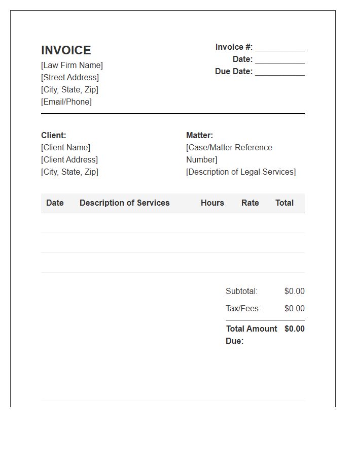 Legal Advisor Hourly Consultation Invoice Template