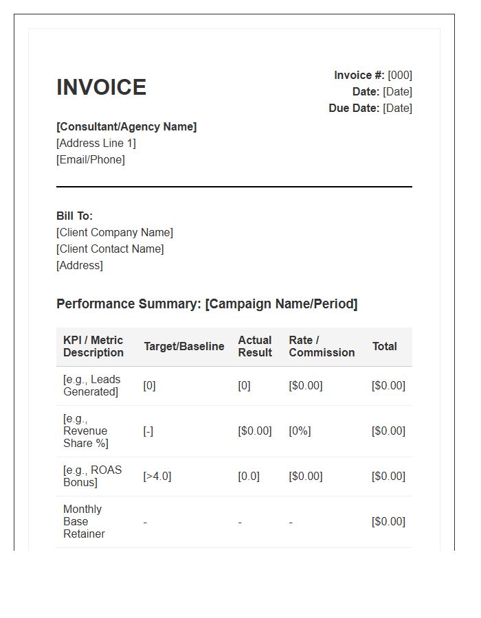 Marketing Consultant Performance Based Invoice Template