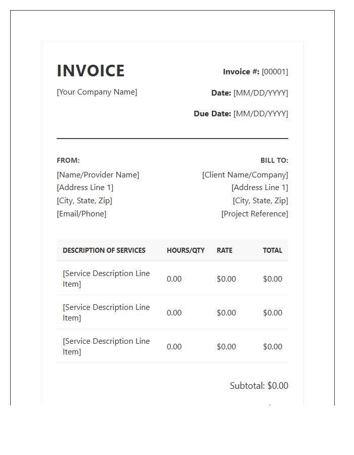 Professional Service Provider Contract Invoice Template