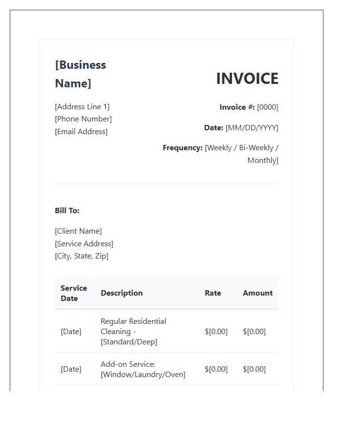 Residential Cleaning Contractor Recurring Invoice Template
