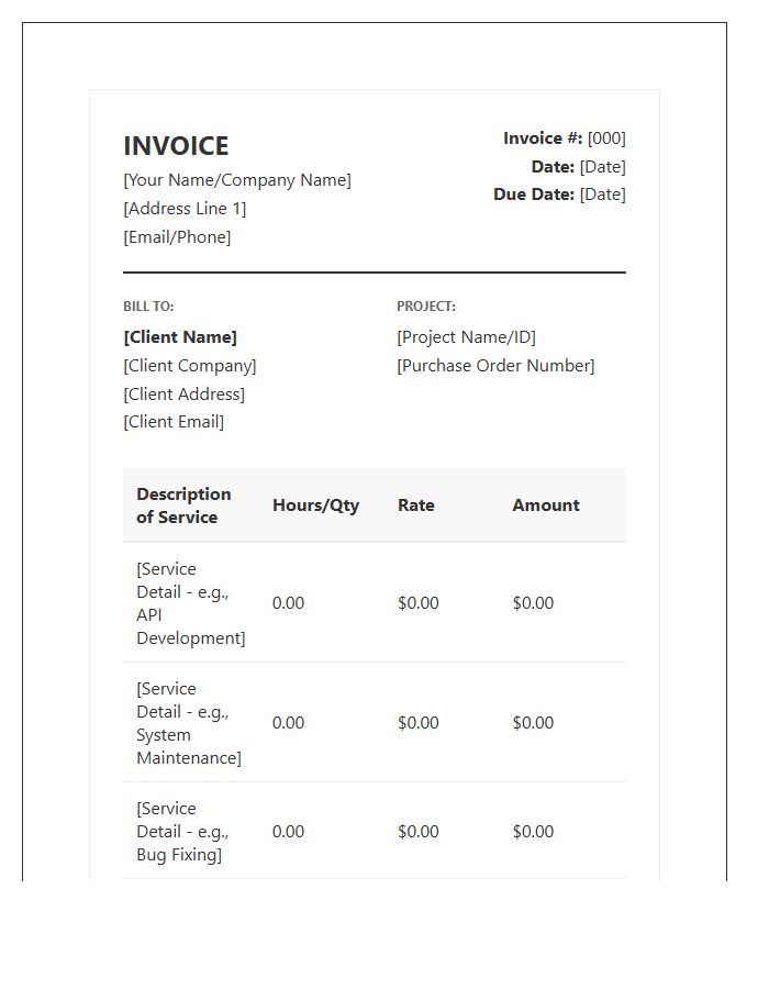 Software Developer Technical Service Invoice Template