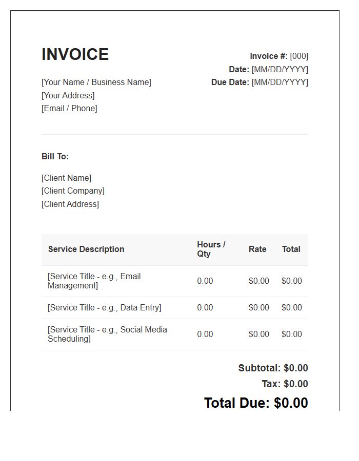 Virtual Assistant Remote Work Invoice Template