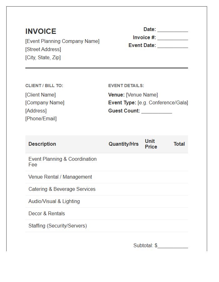 Commercial Event Planning Invoice Template