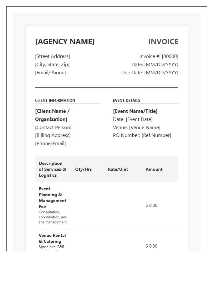 Comprehensive Event Management Invoice Template
