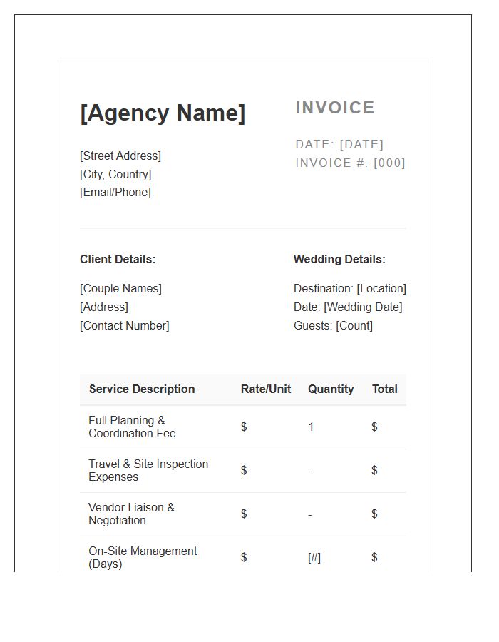Destination Wedding Management Invoice Template