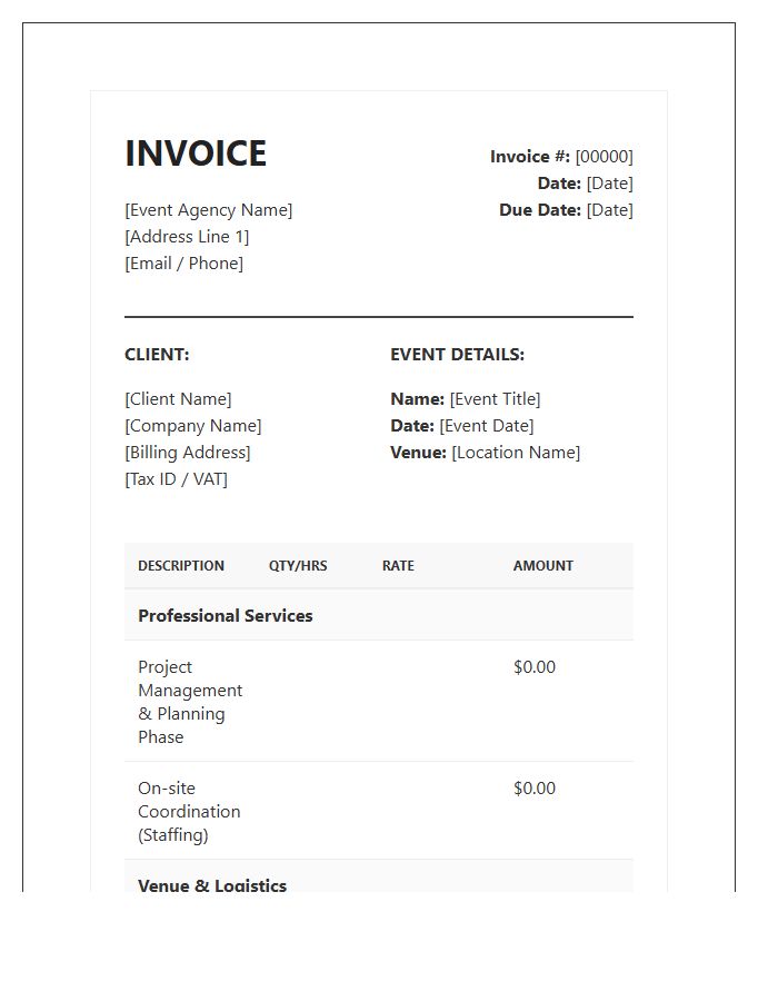 Detailed Event Management Invoice Template
