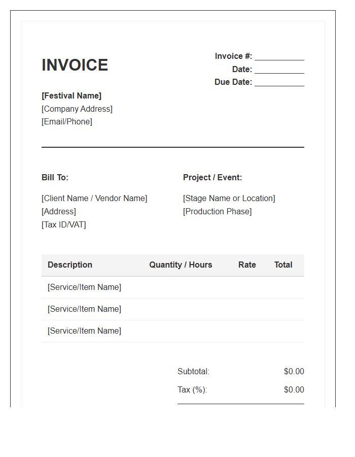 Festival Management Invoice Template