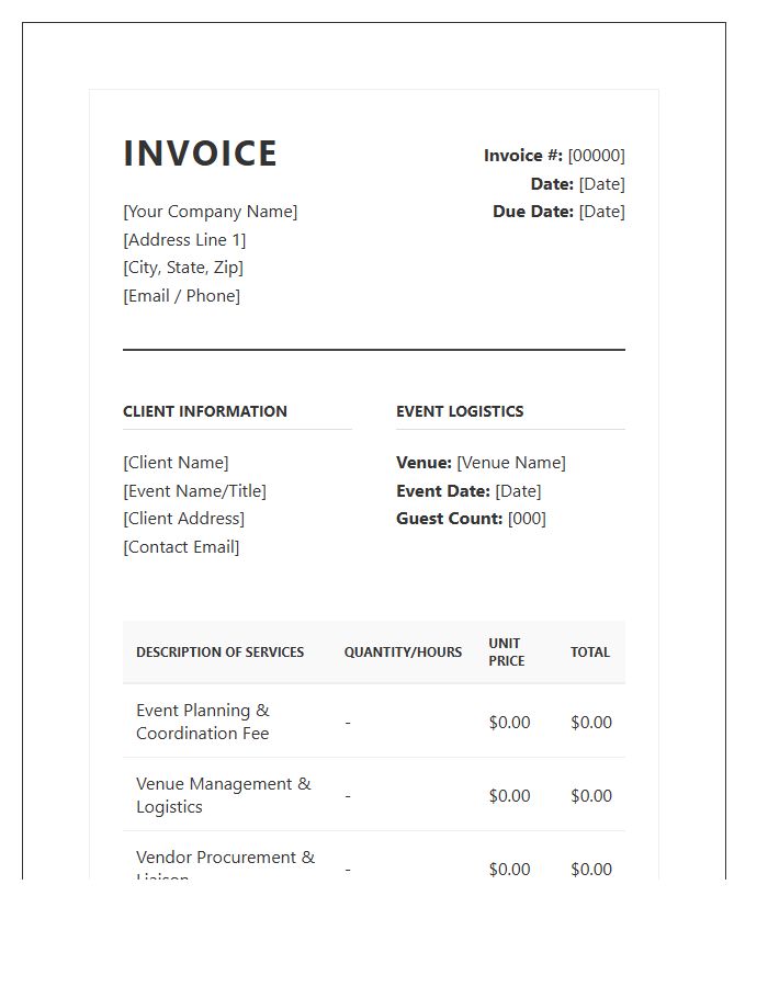 Formal Event Management Invoice Template