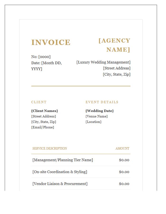 Luxury Wedding Management Invoice Template